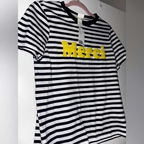 H&M Striped  Shirt with Yellow Merci Design - Picture 1 of 1